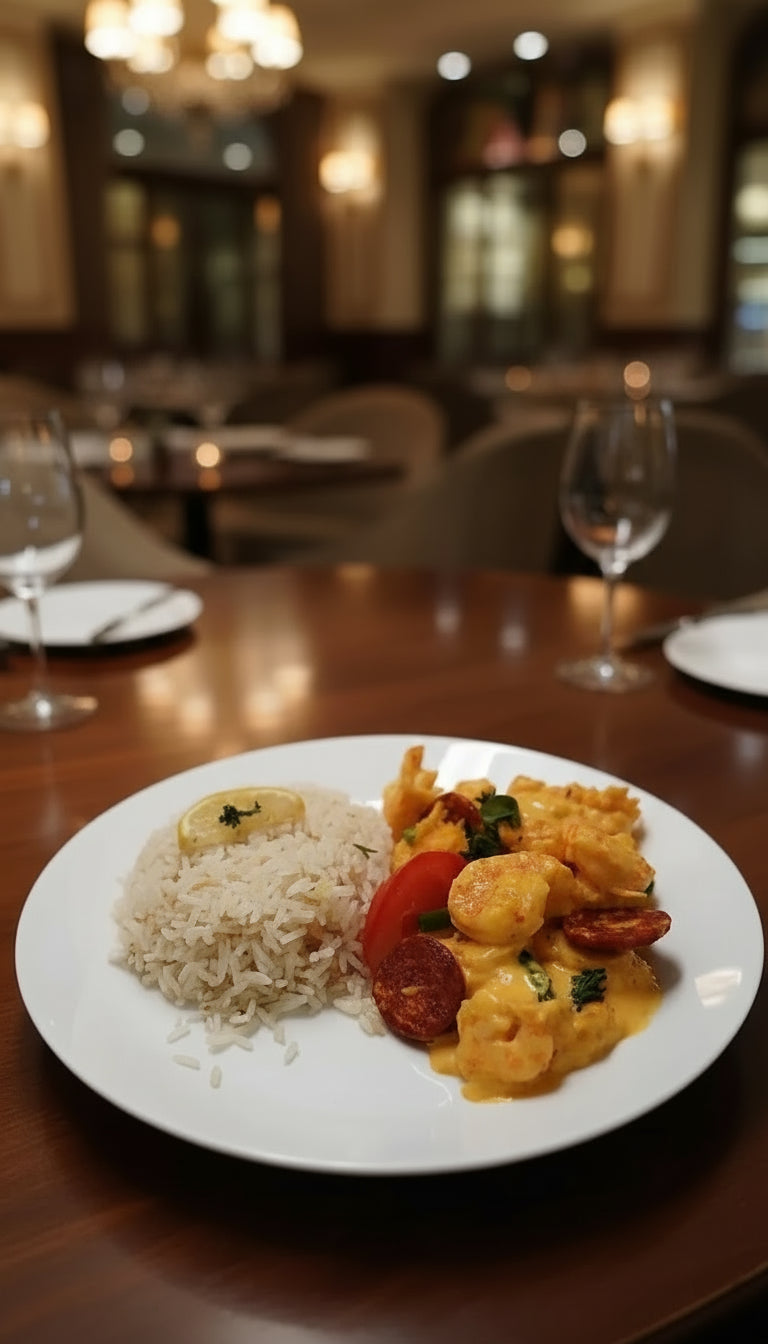 Crevettes et chorizo sauce safran